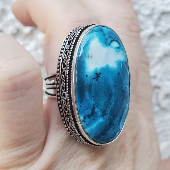 New Oversized Amazing Dendritic Opal 925 Silver Statement Ring. - Picture 7 of 16